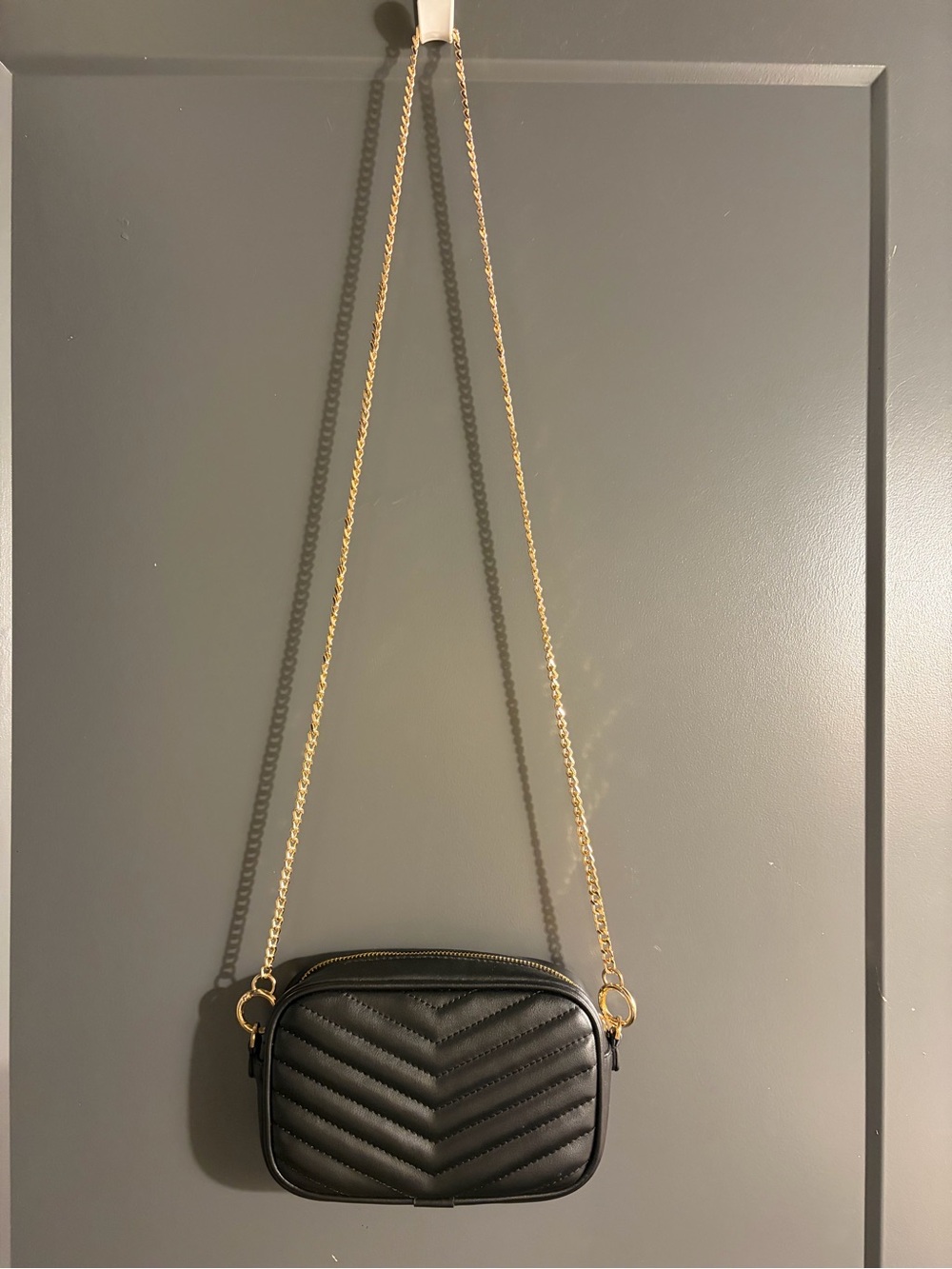 Quilted Camera Crossbody Bag - A New Day Black: Faux Leather, Gold Chain Strap